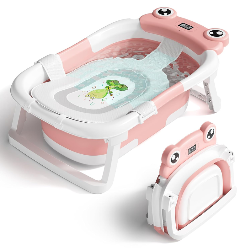 Collapsible Baby Bathtub with Cushion & Thermometer,  Pink (0 24 Months)7