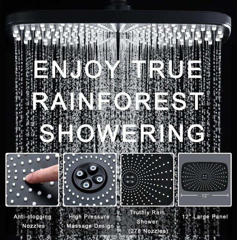 12" Rain Shower Head Combo w/ Handheld High Pressure Magnetic Dock Black2