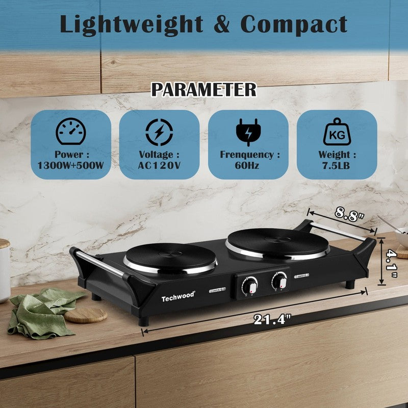 Hot Plate Electric Single Burner 2 Coil Stainless Steel 23.94"2