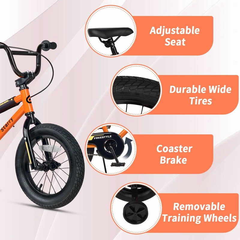 14in Kids BMX Bike w/ Training Wheels Coaster Brake Ages 3 5 Orange2