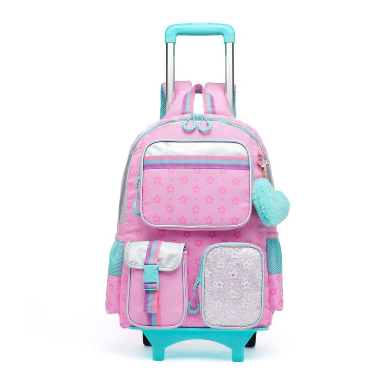 Kids Cute Rolling Backpacks for Girls Trolley School Bags Roller Backpack with W6