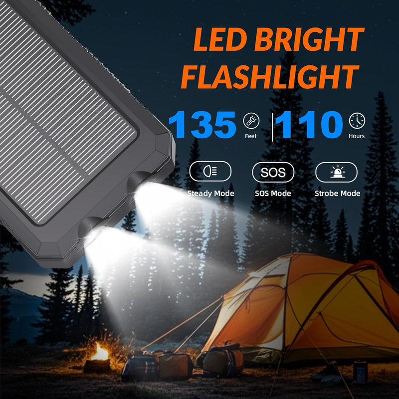 20000mAh Solar Power Bank 4 Cables USB-C Waterproof Dual Flashlight Camping2