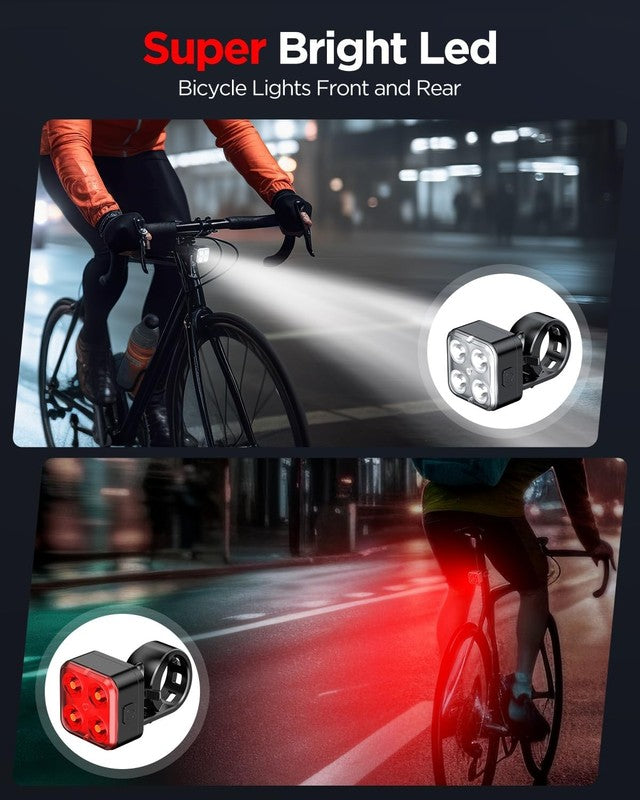 2-Pack Rechargeable Bike Lights Set Front & Rear 4 Modes IPX4 Waterproof1