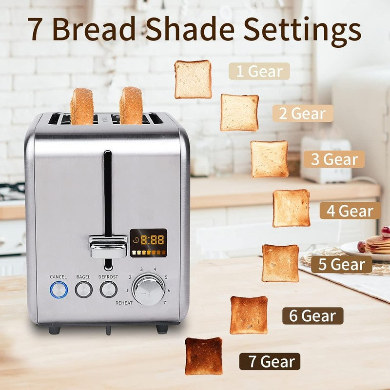 Silver 2 Slice Toaster Stainless Steel - LCD Display, 7 Shades, Bagel, Defrost2