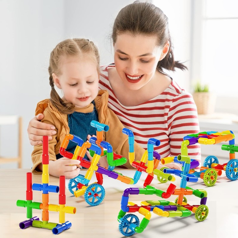 188PCS STEM Pipe Tube Building Blocks Toy w Wheels Baseplate for Kids6
