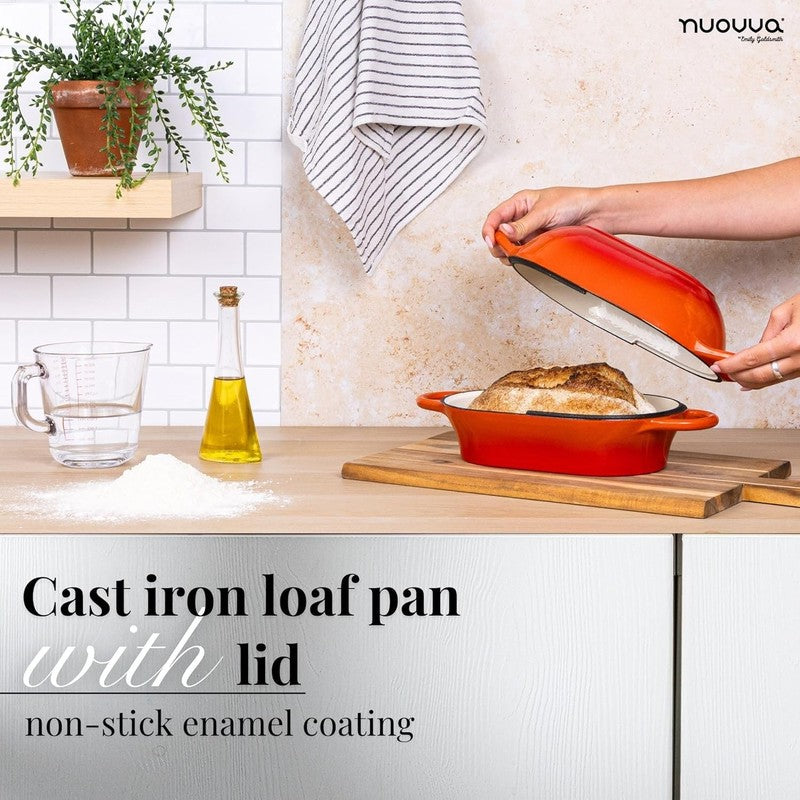Cast Iron Dutch Oven Bread Loaf Pot 24x16cm Nonstick Orange4