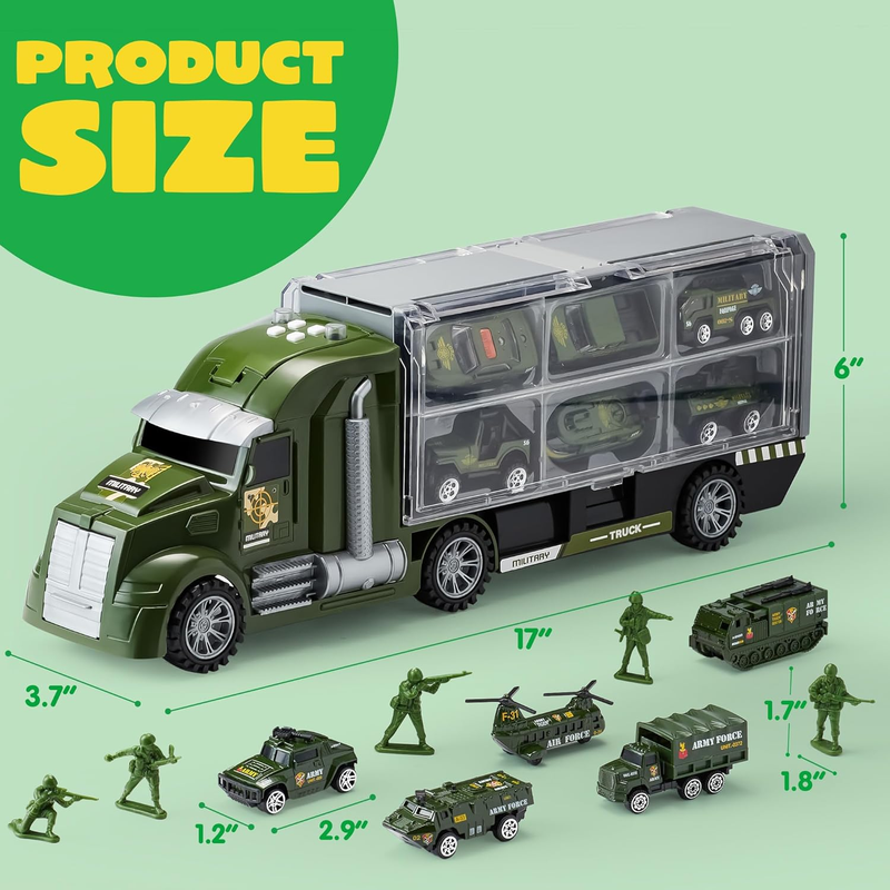 25 in 1 Military Kids Truck Toy Set w/ Tanks Soldiers Lights Sounds 3+6