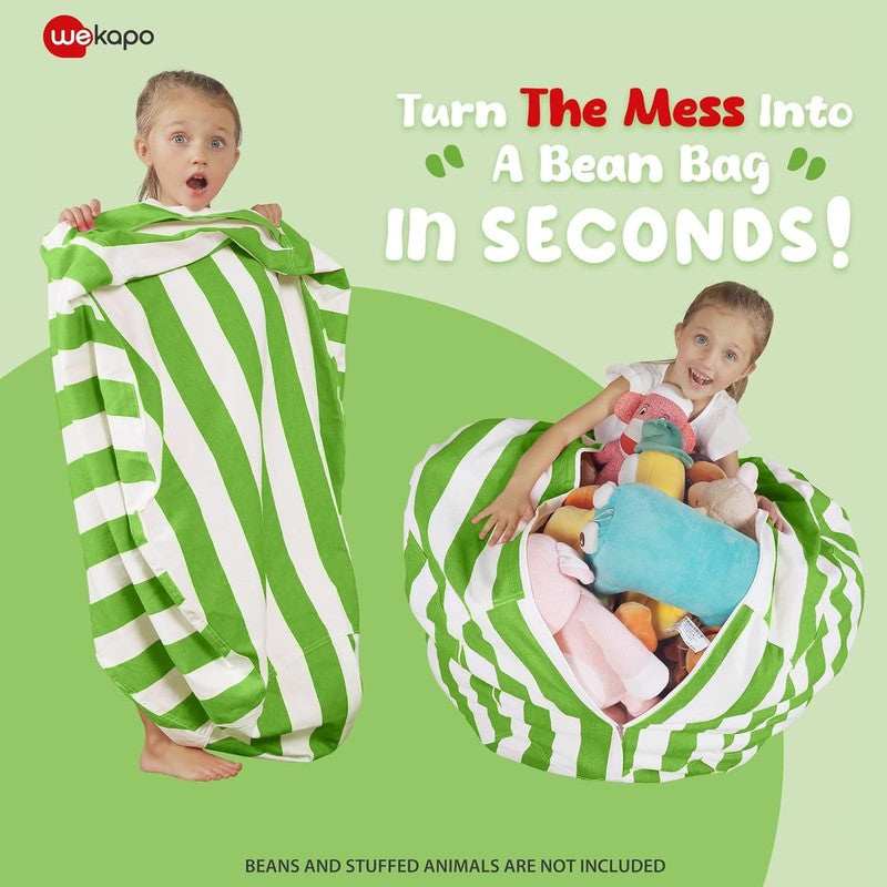 Kids Stuffed Animal Storage Bean Bag Cover XL Cotton Canvas Green1