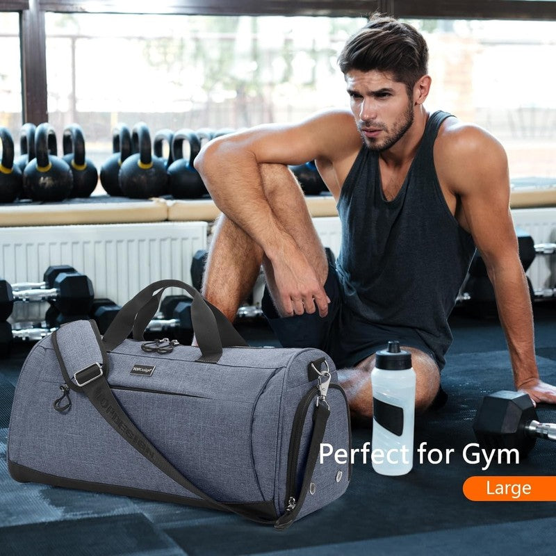 Gym Bag Unisex Duffel Shoe Compartment Wet Pocket Travel Sports Textured Blue M1