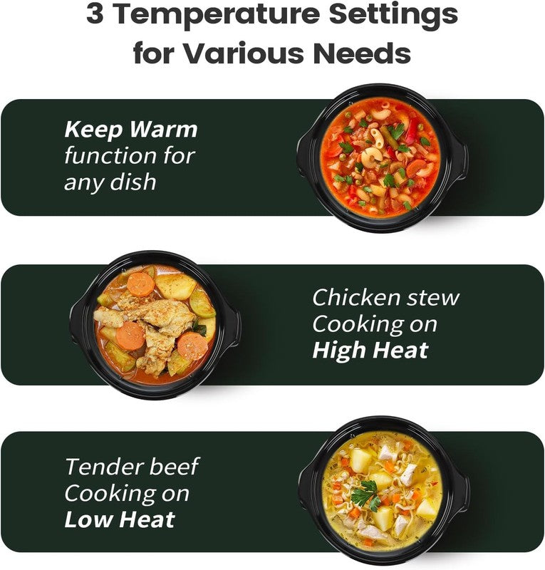 2Qt Small Slow Cooker Ceramic Adjustable Temp Stainless Steel Black3