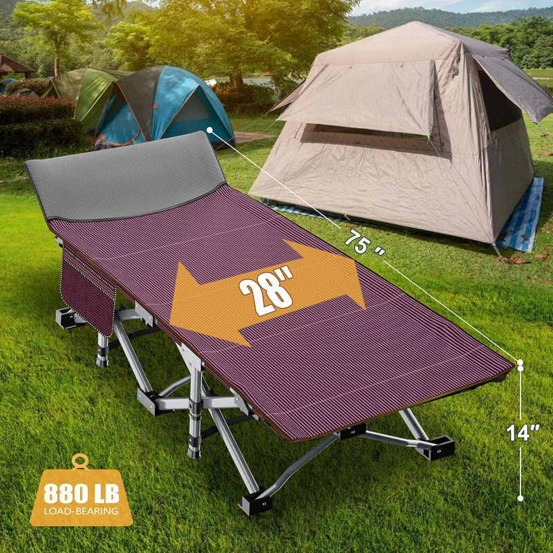 2PK Camping Cot 28" Wide Heavy Duty 1200D Oxford Folding Bed w/ Mat Carry Bag1