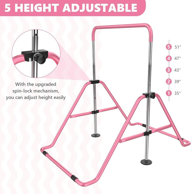 Kids Gymnastics Bar w/ Mat Foldable Adjustable Horizontal Gymnastics Equipment3