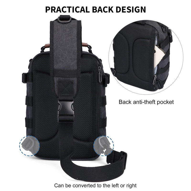 Sling Bag for Men Canvas Casual Chest Bag with USB Charging Port for Travel Dail5