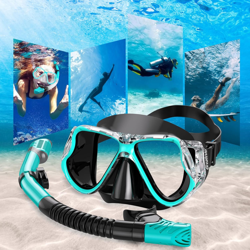 Dry Snorkel Set Panoramic Wide View Anti-Fog Scuba Mask Snorkeling Gear6