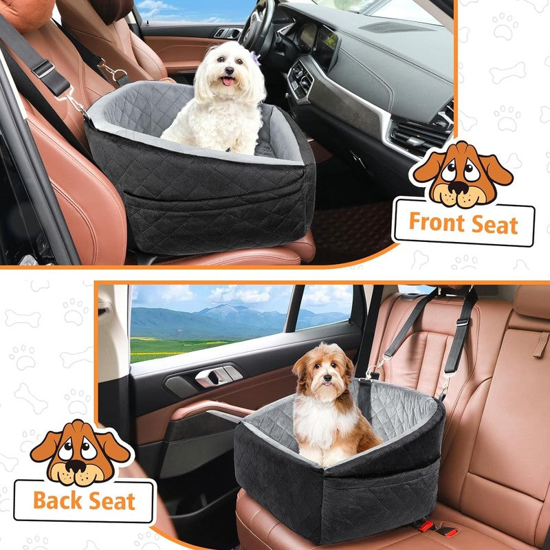 Dog Car Seat Small Dogs under 30lbs Washable Booster w/ Pockets Black/Grey5