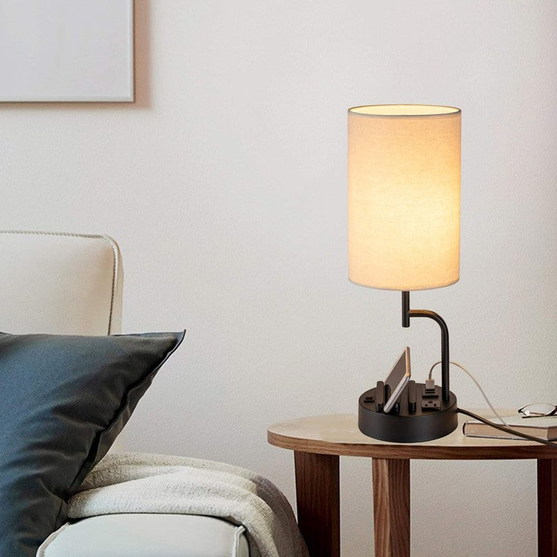 Modern Table Lamp with USB Ports & AC Outlet   Pack of 2, Cream6