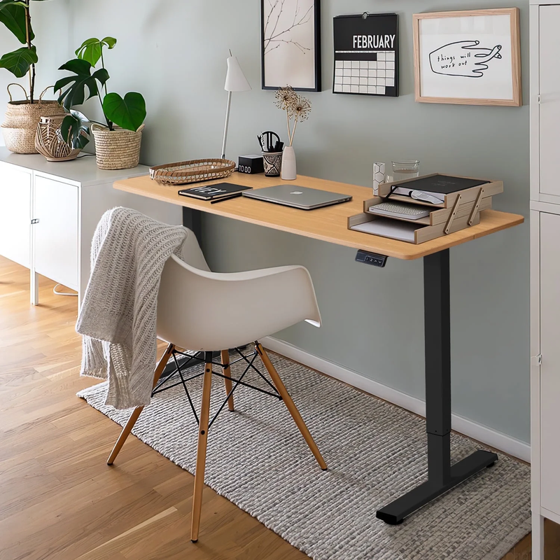 40"×24" Electric Height Adjustable Standing Desk T Shaped Metal Black/Wood10