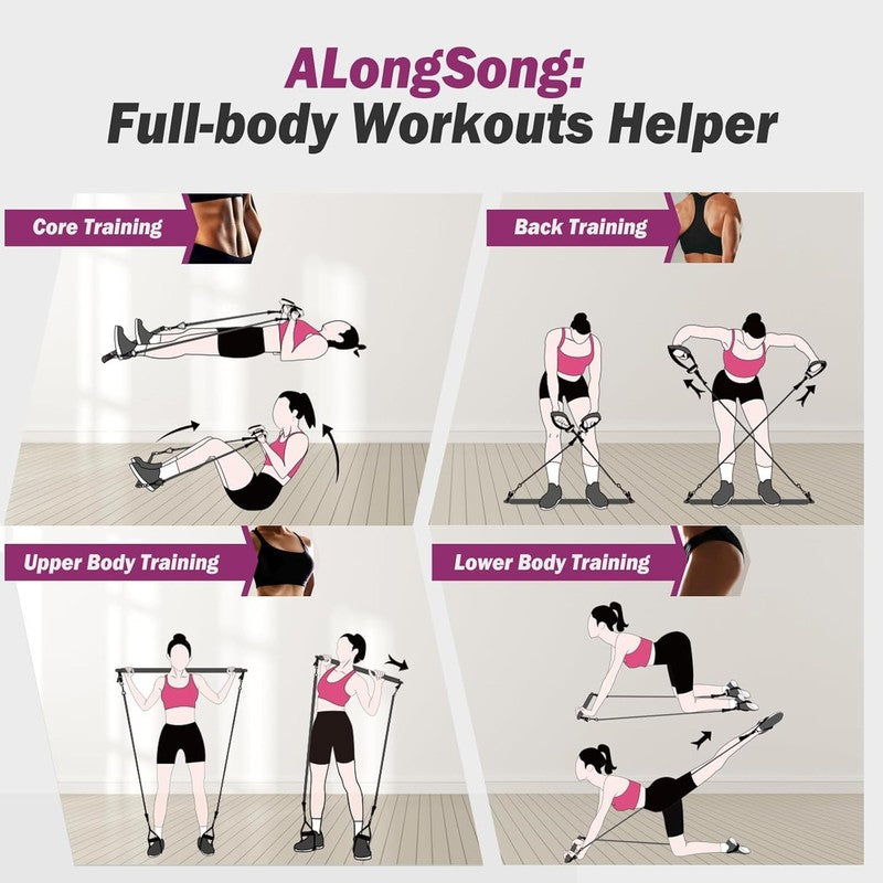 Upgraded Pilates Bar Kit w/ Natural Latex Resistance Bands Full Body Workout7