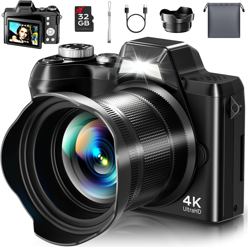 4K Digital Camera 56MP Vlogging 16X Zoom 3" Flip Screen Lens Hood for YouTube10