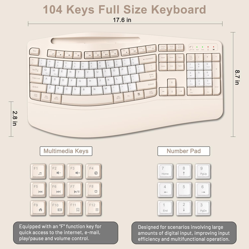 Wireless Keyboard Mouse Set Wrist Rest Silent 6 Button Mouse Milk Tea6