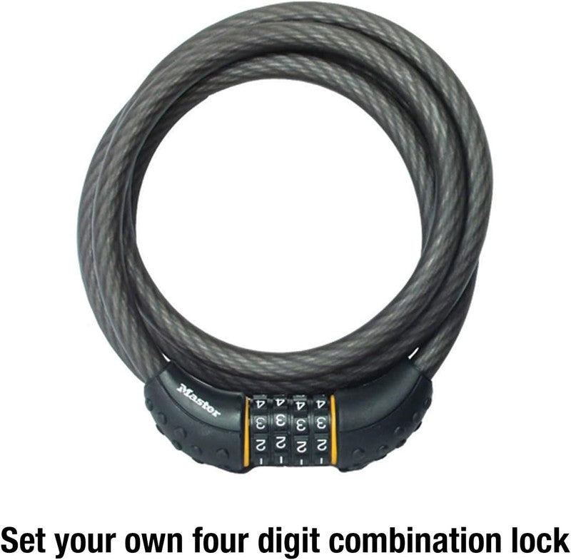 Cable Lock, Set Your Own Combination Bike Lock, 6 Ft. Long, Black, 8122D3