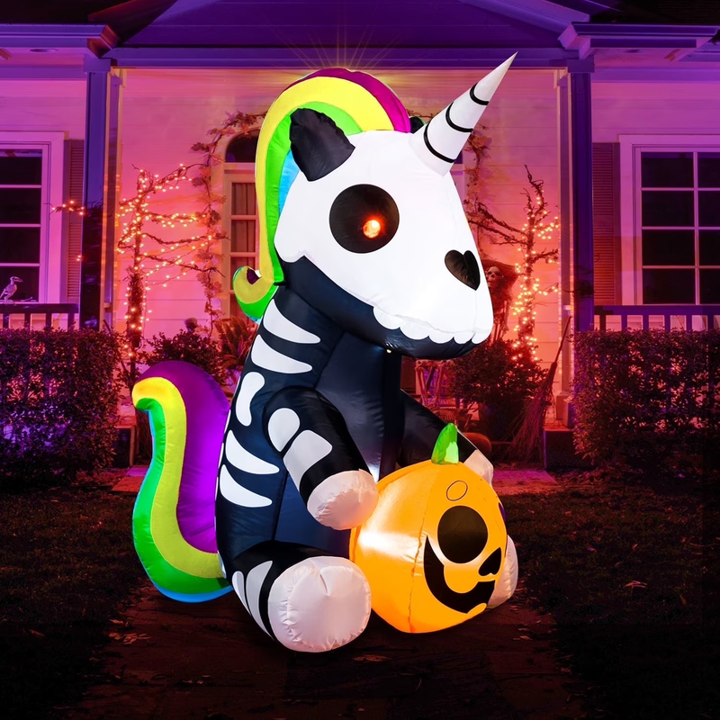 5Ft Halloween Inflatable Skeleton Unicorn w/ LEDs Yard Outdoor Decoration7