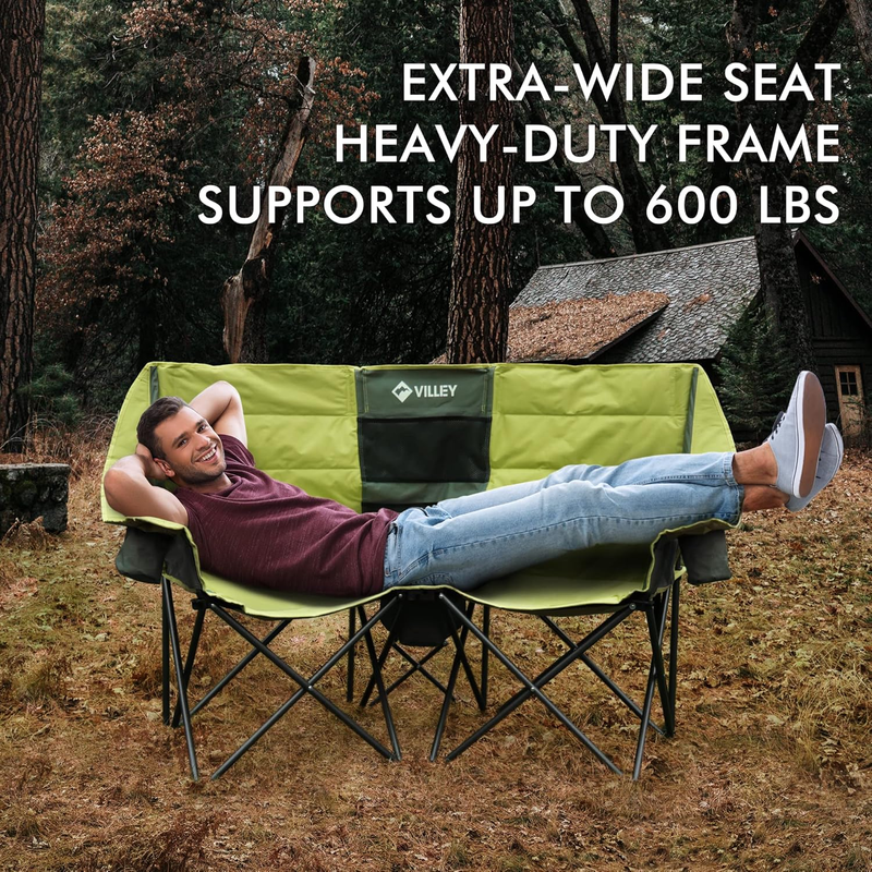 Heavy Duty Double Camping Chair w/ Cooler Bag Cup Holders 600lb Load4
