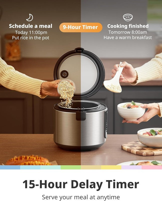 Compact Rice Cooker, 6 In 1 Stainless Steel Multi Cooker, Slow Cooker, Steamer, 2