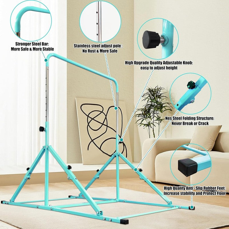Foldable Kids Gymnastic Bar 3 12 Adjustable 9 Heights 200lb w/ Mat3