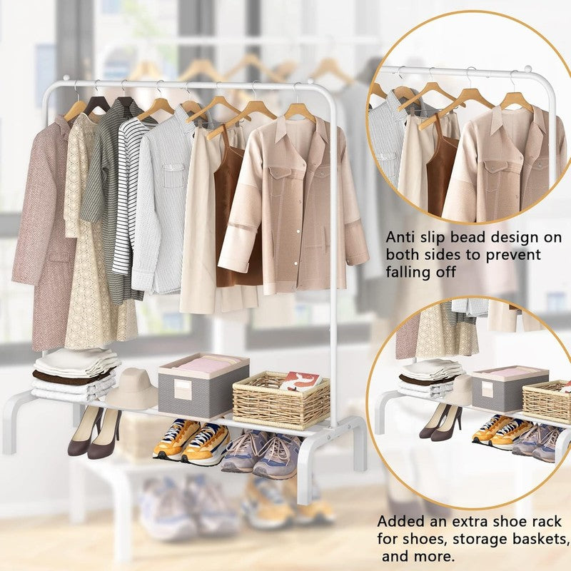 Metal Clothes Rack with Bottom Shelf, Garment Rack for Hanging Clothes White4