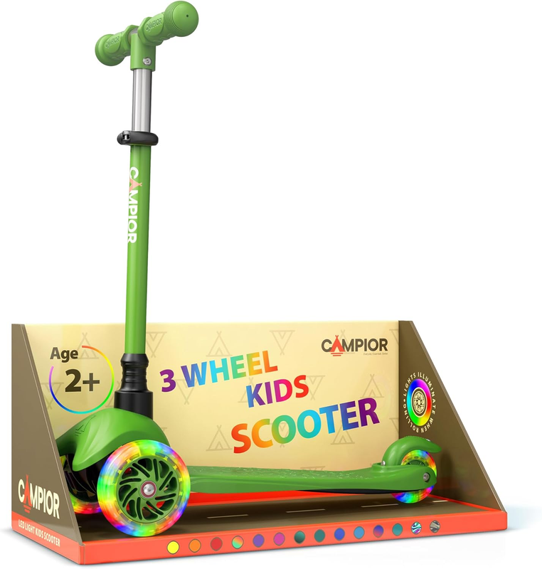 Kids 3 Wheel Scooter Lean to Steer LED Wheels Adjustable Handlebar Green7