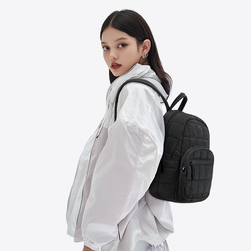 Women Mini Quilted Puffer Backpack Lightweight Water Resistant Bookbag Black4