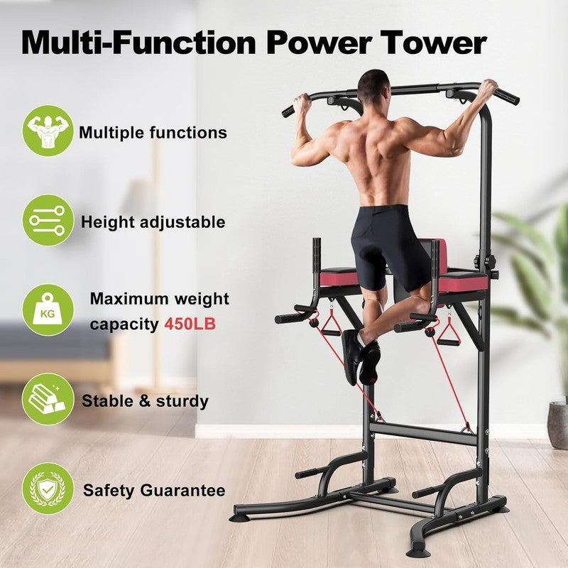 Pull Up Bar Free Standing Power Tower, 450LBS Dip Station for Home Gym1