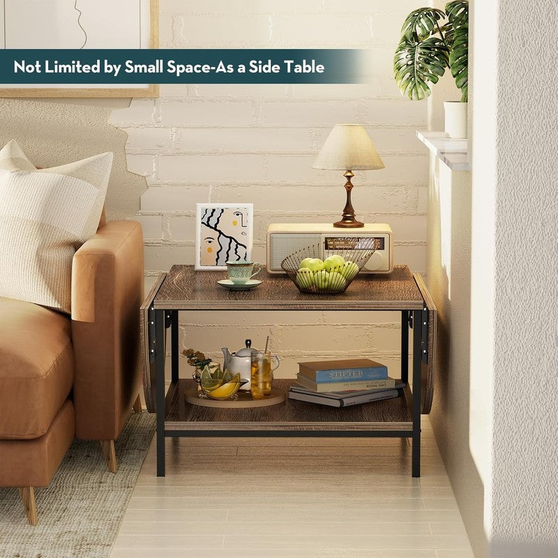 Square 2 Tier Folding Coffee Table, Dark Brown, Mid Century Modern6