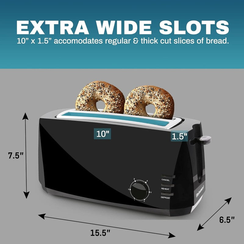 ECT4829B 4 Slice Toaster Black - Long Slots, 6 Settings, Bagel, Defrost, Cancel5