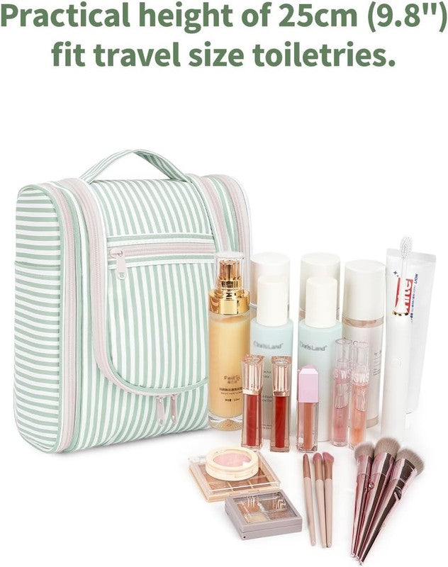 Small Striped Hanging Travel Toiletry Bag Makeup Organizer Mint Green Stripe3