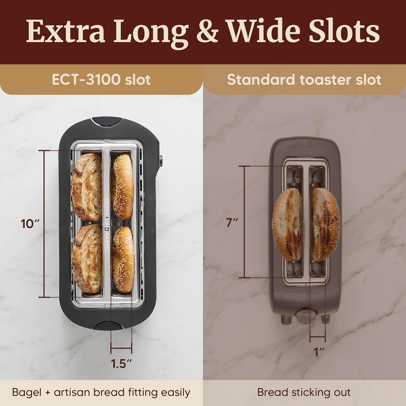 ECT 3100 4 Slice Long Slot Toaster Wide Slots Warming Rack Stainless4