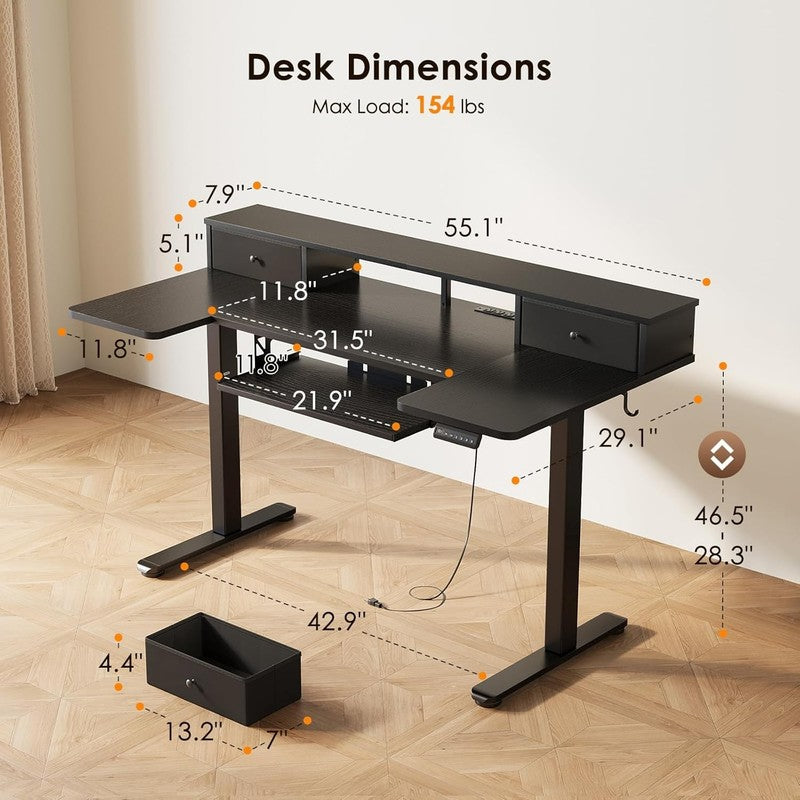 55'' U Shaped Electric Standing Desk w/ Drawers Sit Stand Home Office Black2