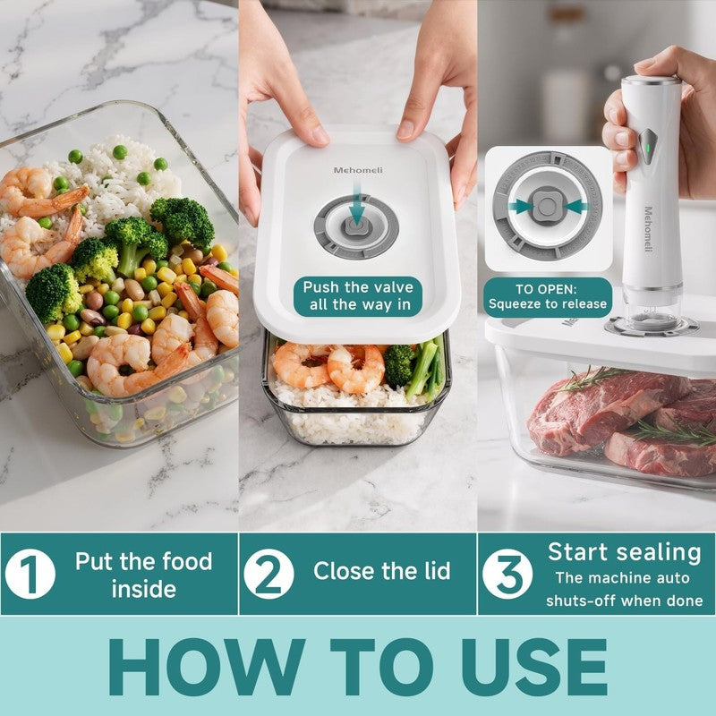 Compact Vacuum Sealer for Food (Vacuum Sealer Machine+3 Glass Vacuum Containers+4
