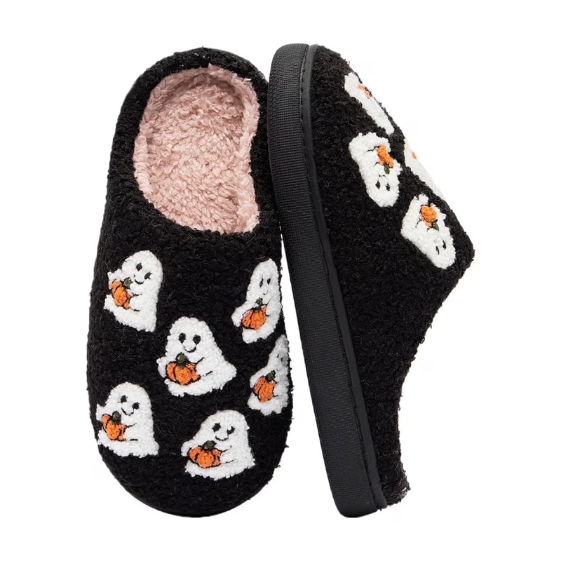 Cute Ghost Plush Halloween Slippers Warm Comfy Slip On for Women & Men0