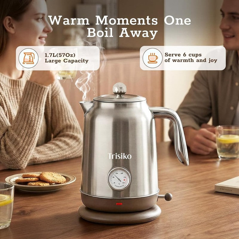 Electric Kettle 1.7L 1200W Thermometer Stainless Steel Auto Shut Off Chrome1