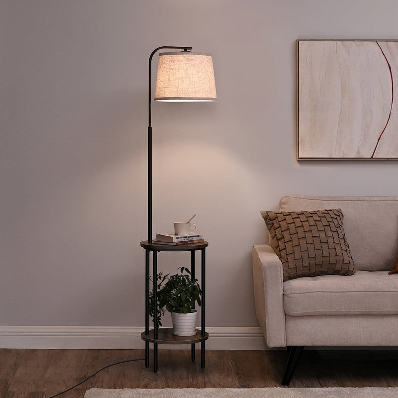 62" Rustic Farmhouse Wooden Floor Lamp with Table, Brown Lamp for Living Room3