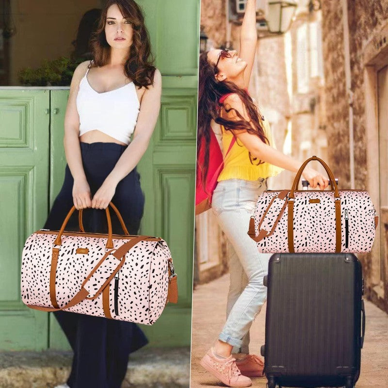 2in1 Garment Duffle Bag Pink Leopard w/ Toiletry Hanging Suit Travel Carry5