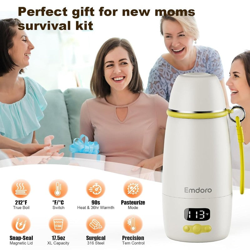 Portable Baby Bottle Warmer Fast 1.5min 98-212°F Wireless Travel7