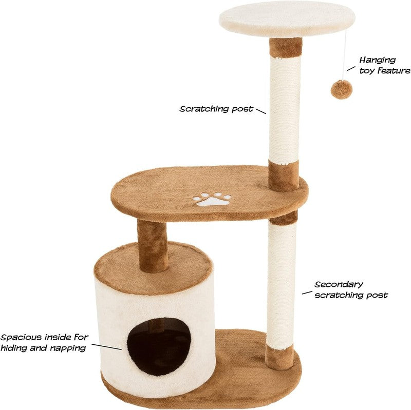 3 Tier Cat Tree Condo with Scratching Posts   37.5" Brown & Tan2