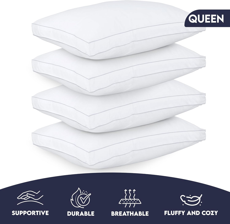 Bed Pillows for Sleeping Queen Size (White), Set of 4, Soft & Fluffy Pillow with3