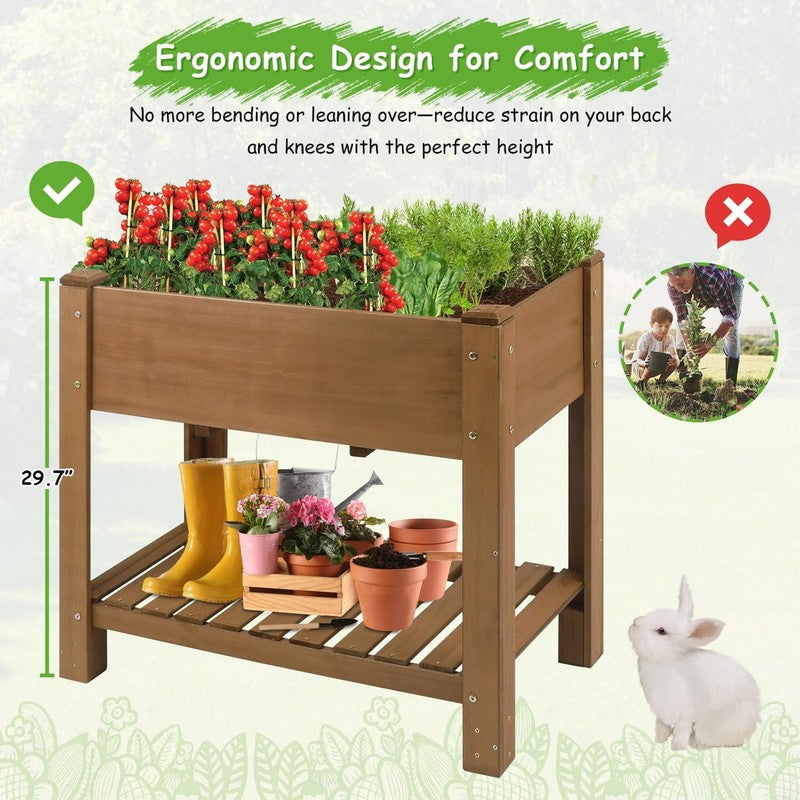 33" Raised Garden Bed Planter w/ Shelf – Wooden Herb & Vegetable Box3