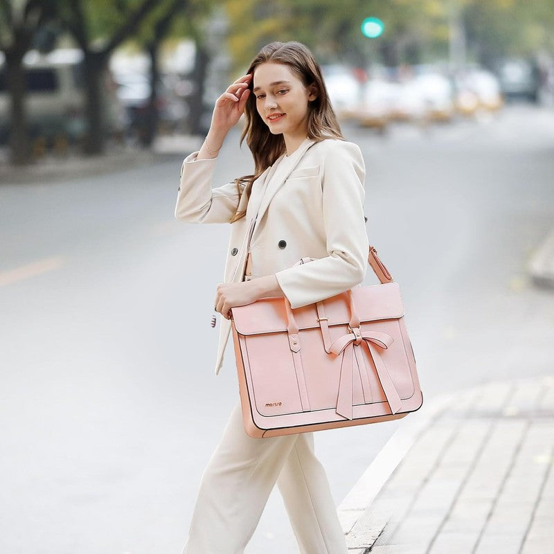 Women Laptop Tote Bag 15–15.6 Inch PU Leather Convertible Backpack Pink3