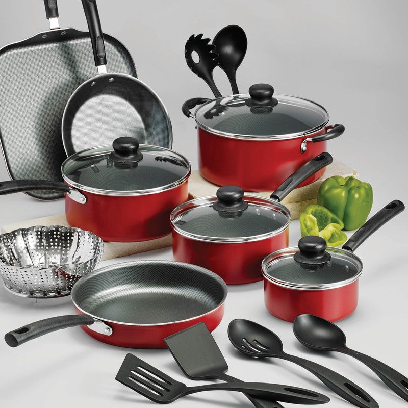 Primaware 18 Piece Non-Stick Cookware Set, Red4