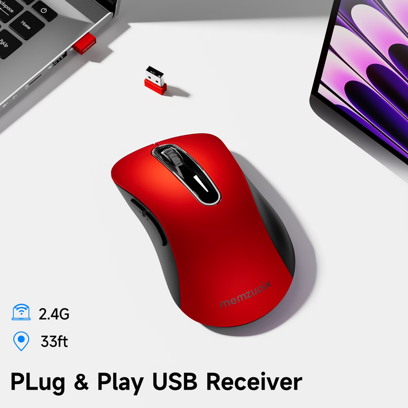 2.4GHz Wireless Mouse 1200 DPI 5 Button USB Receiver for PC Laptop Red2